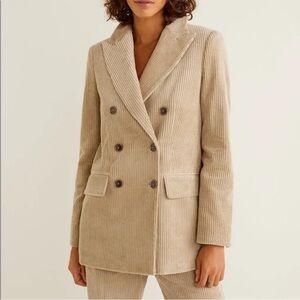 Mango MNG Structured Tan Brown Double Breasted Corduroy Blazer size 2